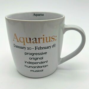 Aquarius Zodiac Cup Mug - White Ceramic with Black and Gold Lettering